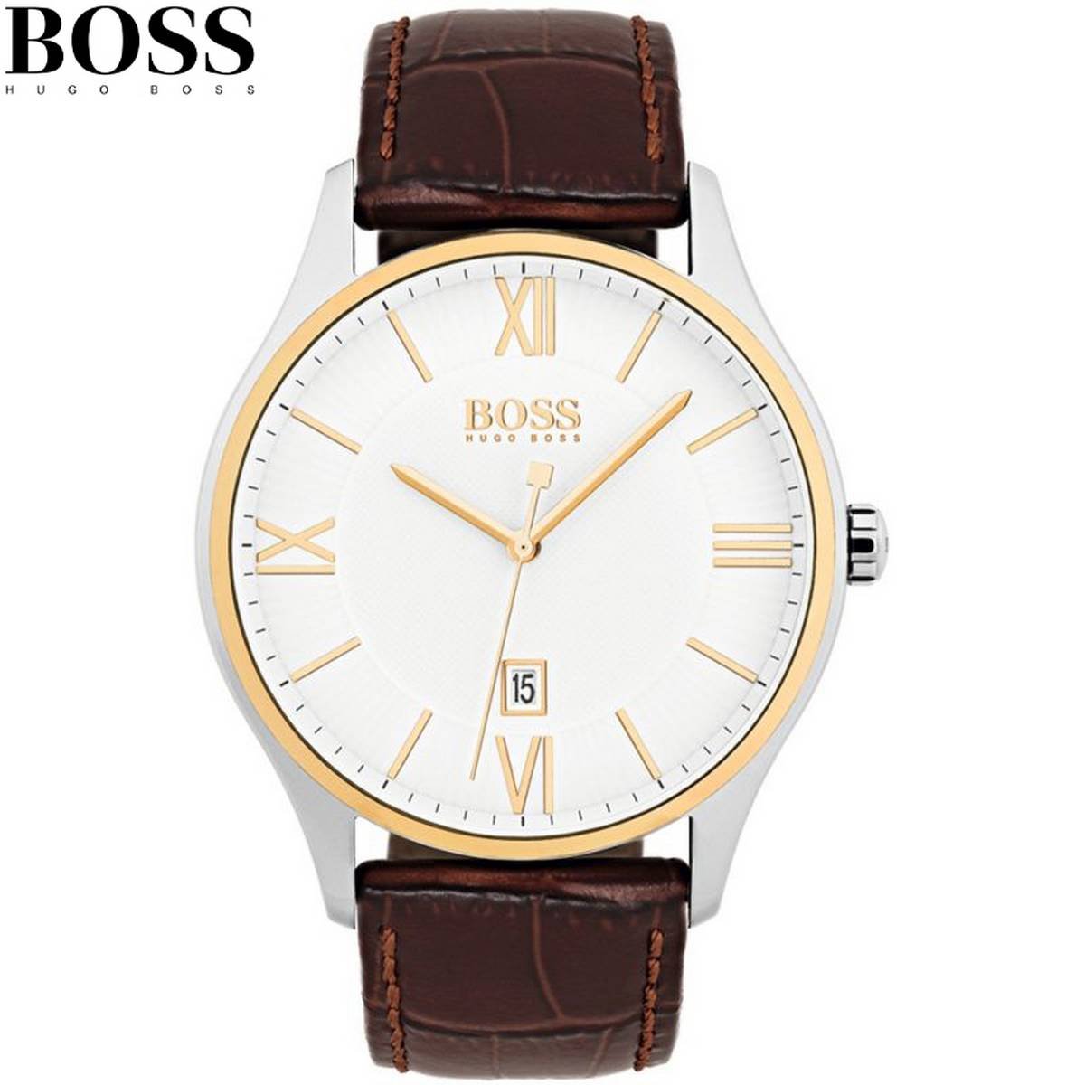 Hugo Boss Classic White Dial Brown Leather Strap Watch for Men - 1513486