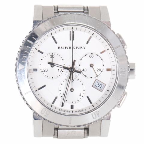 Burberry City Chronograph White Dial Silver Steel Strap Watch For Women - BU9700