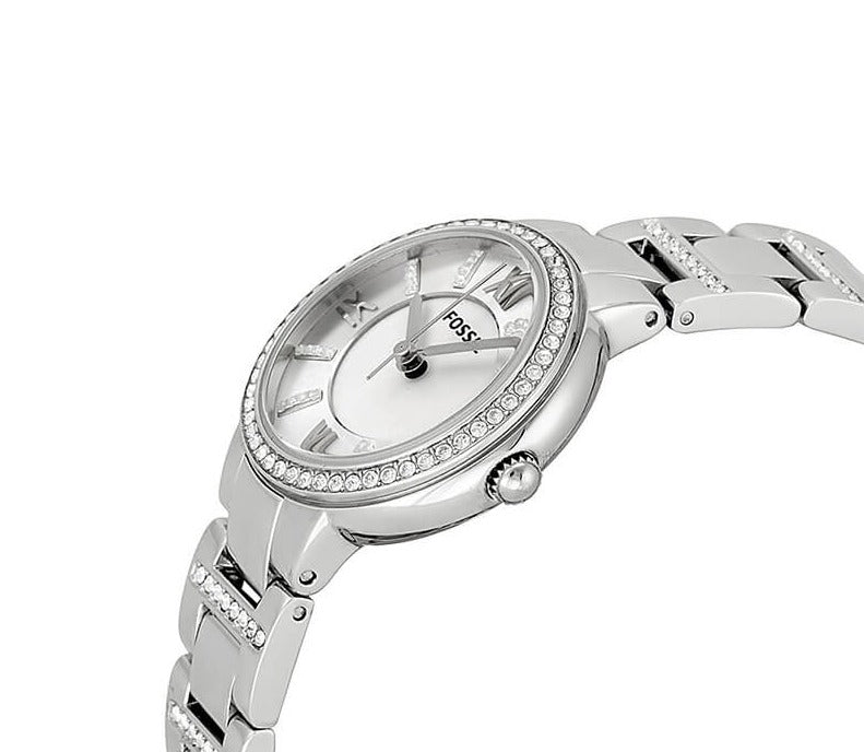 Fossil Virginia Silver Dial Silver Steel Strap Watch for Women - ES3282