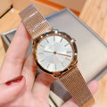 Calvin Klein Minimal White Dial Rose Gold Mesh Bracelet Watch for Women - K3M22Y2X