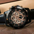 Fossil Grant Sport Automatic Skeleton Black Dial Black Leather Strap Watch for Men - ME3138