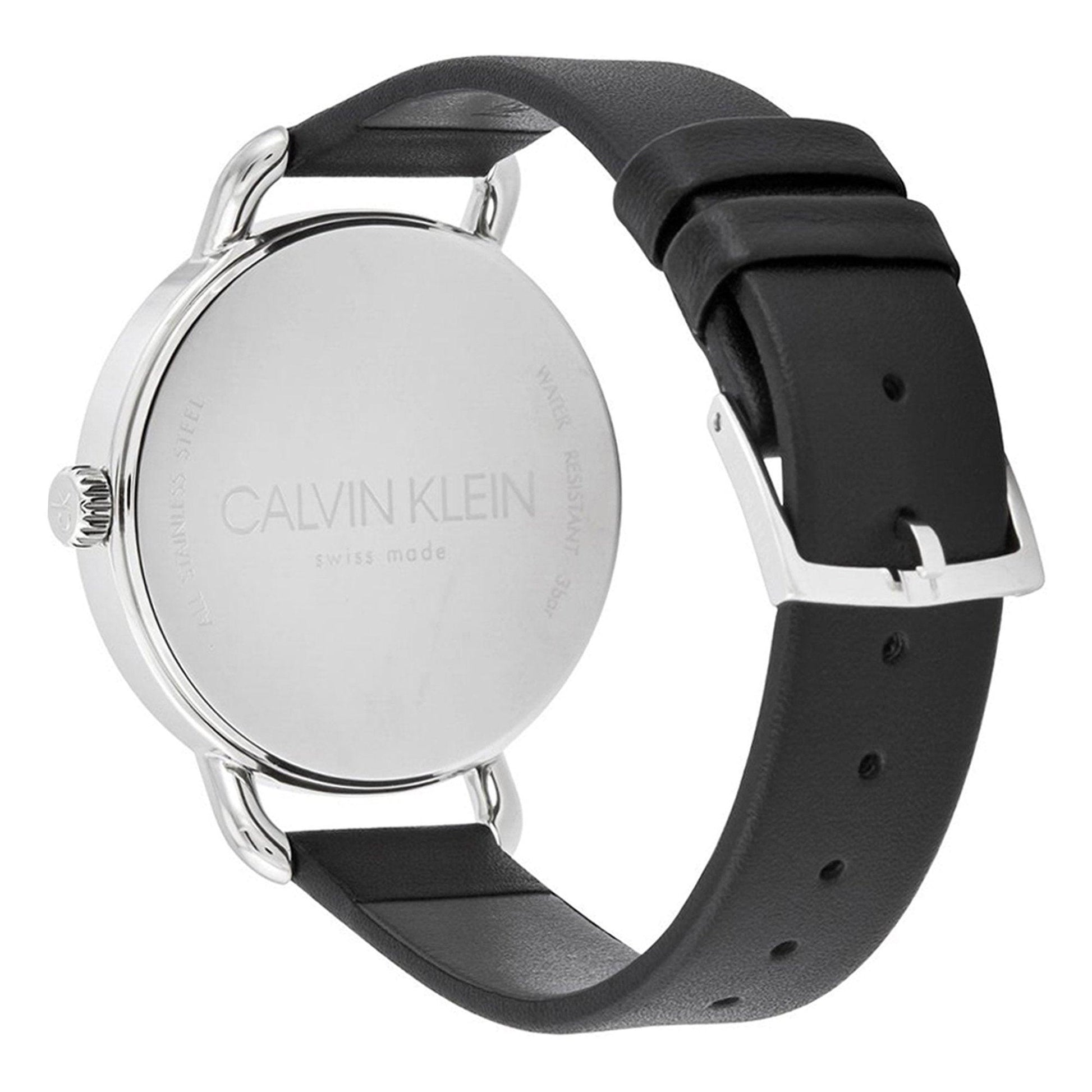 Calvin Klein Evan White Dial Black Leather Strap Watch for Women - K7B231CY