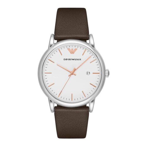 Emporio Armani White Dial Brown Leather Strap Watch For Men - AR11103