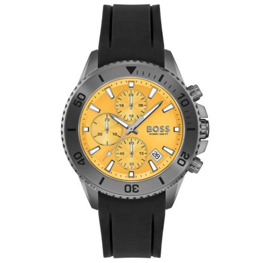 Hugo Boss Admiral Yellow Dial Black Rubber Silicone Strap Watch for Men - 1513968