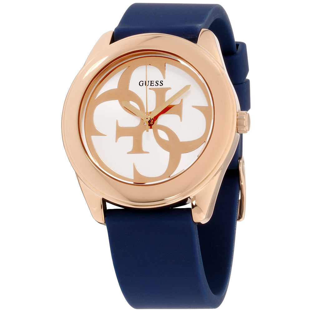 Guess G Twist Silver Dial Blue Silicone Strap Watch For Women - W0911L6