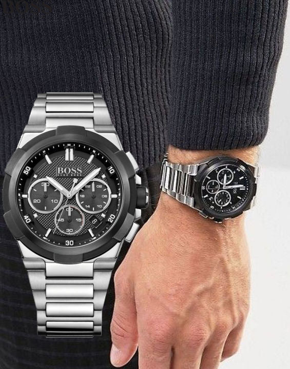 Hugo Boss Supernova Chronograph Black Dial Silver Steel Strap Watch for Men - 1513359