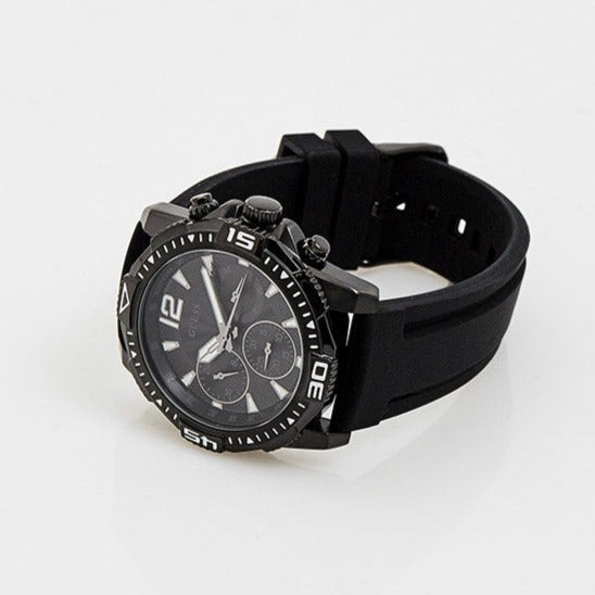 Guess Commander Black Dial Black Rubber Strap Watch for Men - GW0211G3