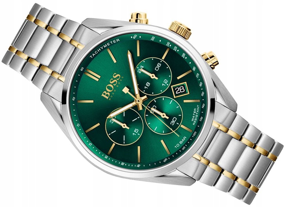 Hugo Boss Champion Chronograph Green Dial Two Tone Steel Strap Watch for Men - 1513878