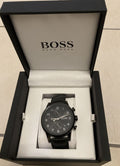 Hugo Boss Navigator Black Dial Black Leather Strap Watch for Men - 1513497