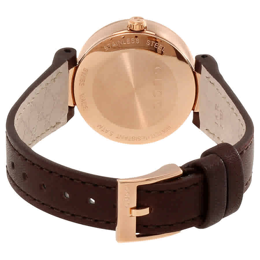 Gucci Interlocking Mother of Pearl Dial Brown Leather Strap Watch For Women - YA133516