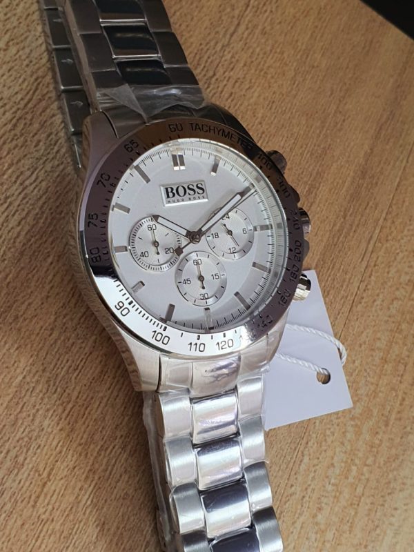 Hugo Boss Chronograph White Dial Silver Steel Strap Watch for Men - 1512962