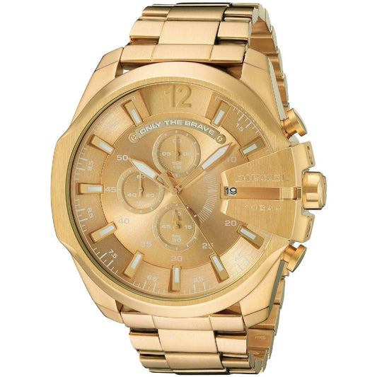 Diesel Mega Chief Gold Dial Gold Stainless Steel Chronograph Watch For Men - DZ4360