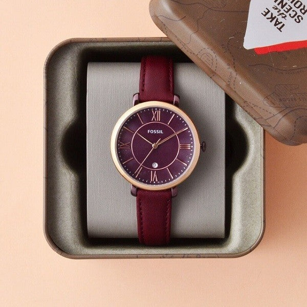 Fossil Jacqueline Purple Dial Purple Leather Strap Watch for Women  - ES4099