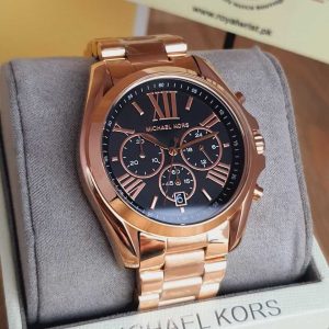 Michael Kors Bradshaw Black Dial Rose Gold Steel Strap Watch for Women - MK5854