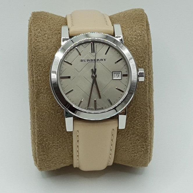 Burberry The City Beige Dial Beige Leather Strap Watch for Women - BU9107