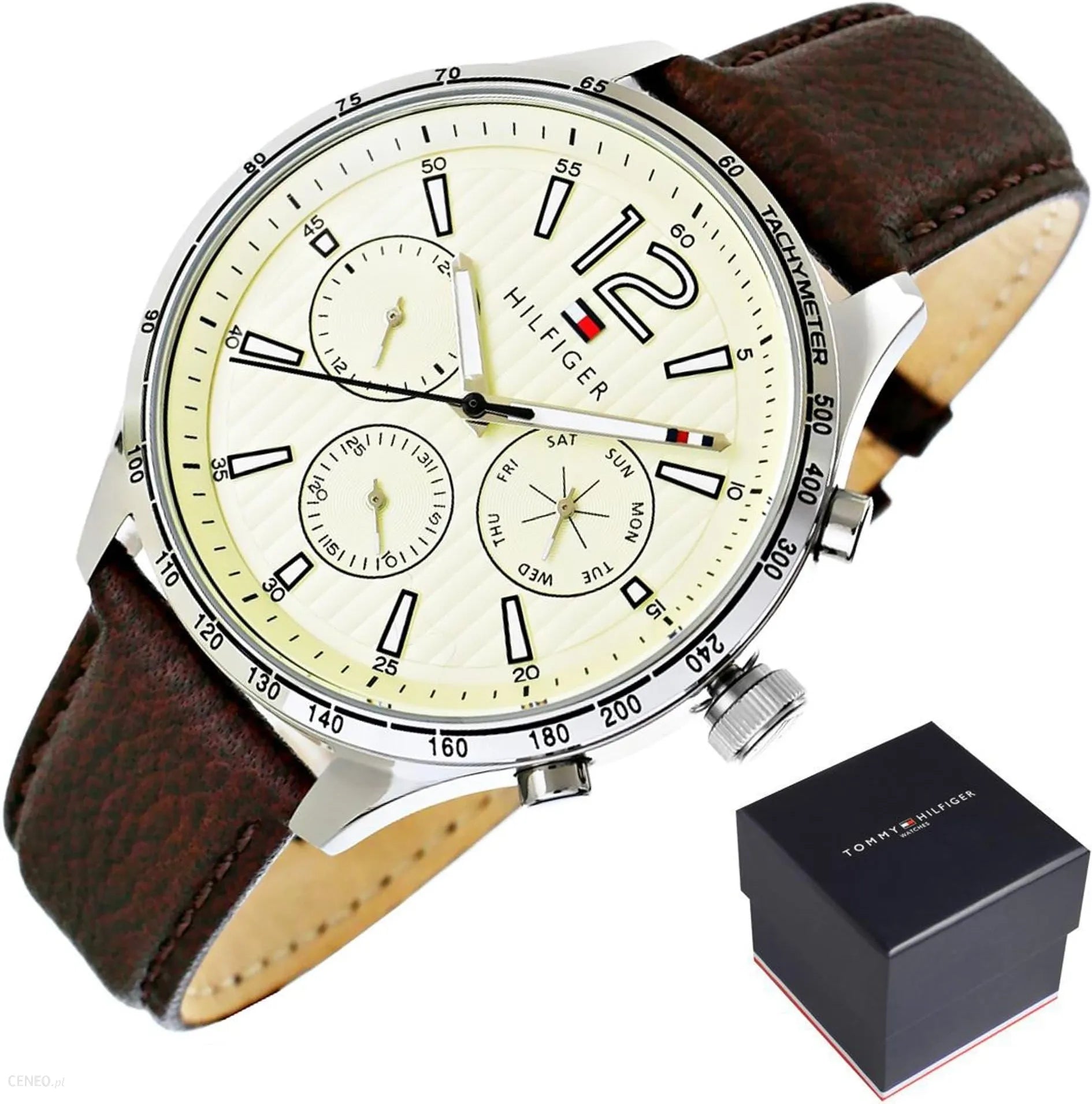 Tommy Hilfiger Gavin Chronograph White Dial Brown Leather Strap Watch for Men - 1791467