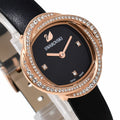 Swarovski Crystal Flower Black Dial Black Leather Strap Watch for Women - 5552421