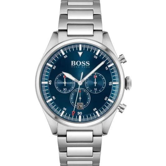 Hugo Boss Pioneer Blue Dial Silver Steel Strap Watch for Men - 1513867