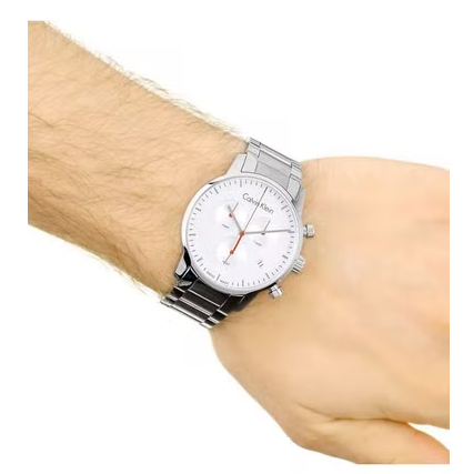 Calvin Klein City Chronograph White Dial Silver Steel Strap Watch for Men - K2G271Z6