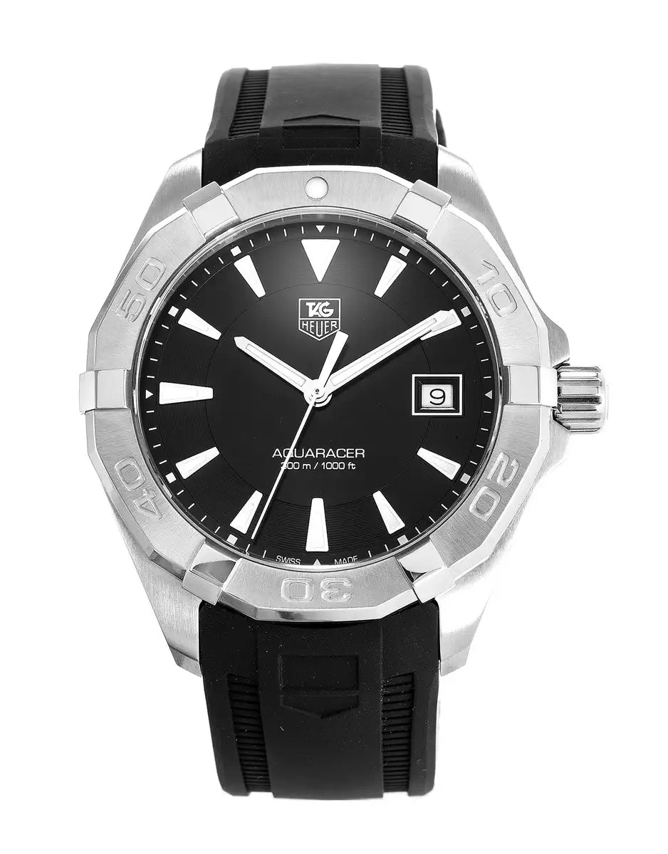 Tag Heuer Aquaracer Quartz Black Dial Black Rubber Strap Watch for Men - WAY1110.FT8021