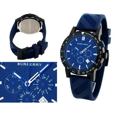 Burberry The City Sport Chronograph Black Dial Blue Rubber Strap Watch For Men - BU9807