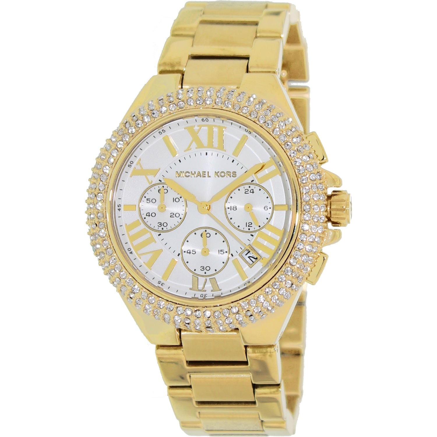 Michael Kors Camille Silver Diamonds Dial Gold Steel Strap Watch for Women - MK5756