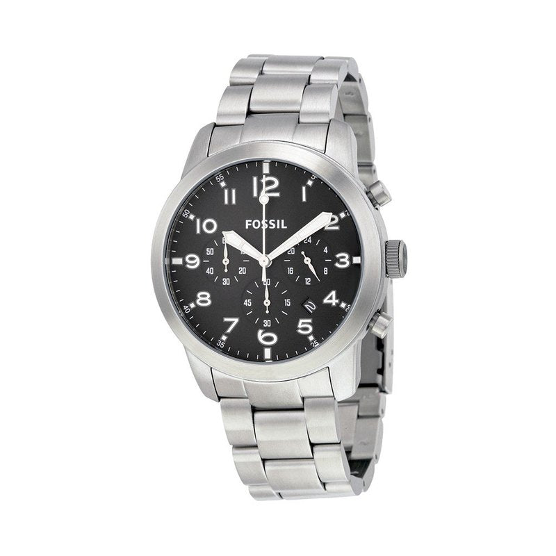 Fossil Pilot Chronograph Black Dial Silver Steel Strap Watch for Men - FS5141