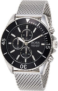 Hugo Boss Ocean Edition Chronograph Black Dial Silver Mesh Bracelet Watch for Men - 1513701