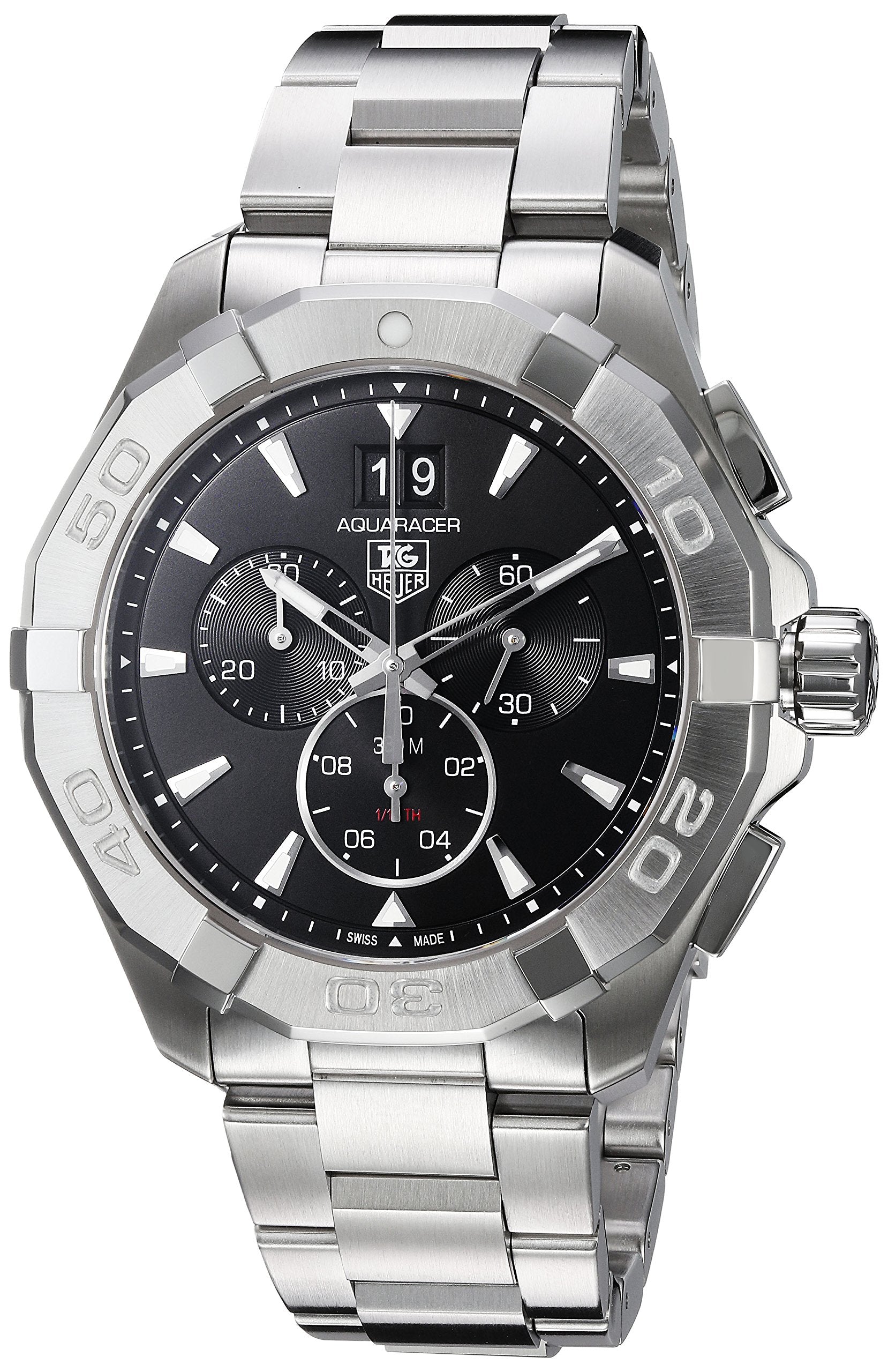 Tag Heuer Aquaracer Quartz Chronograph Black Dial Silver Steel Strap Watch for Men - CAY1110.BA0927