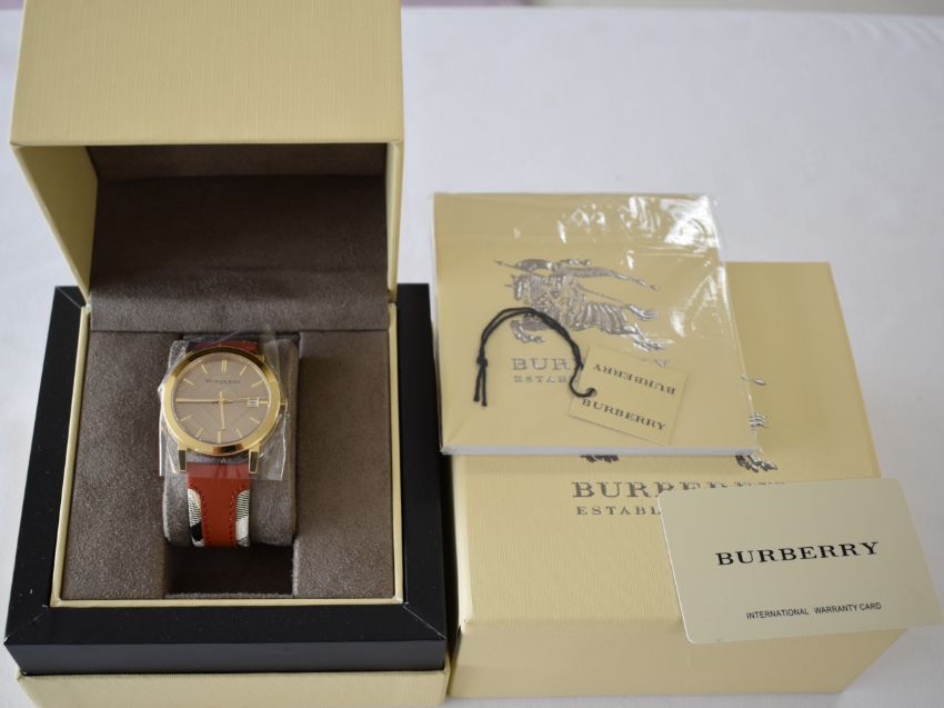 Burberry The City Gold Dial Orange Leather Strap Watch for Women - BU9016