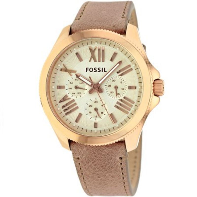 Fossil Cecile White Dial Orange Leather Strap Watch for Women - AM4532