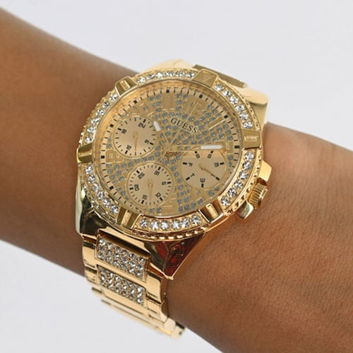 Guess Frontier Diamonds Gold Dial Gold Steel Strap Watch For Women - W1156L2