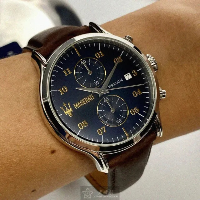 Maserati Epoca Chronograph Blue Dial Brown Leather Watch For Men - R8871618001