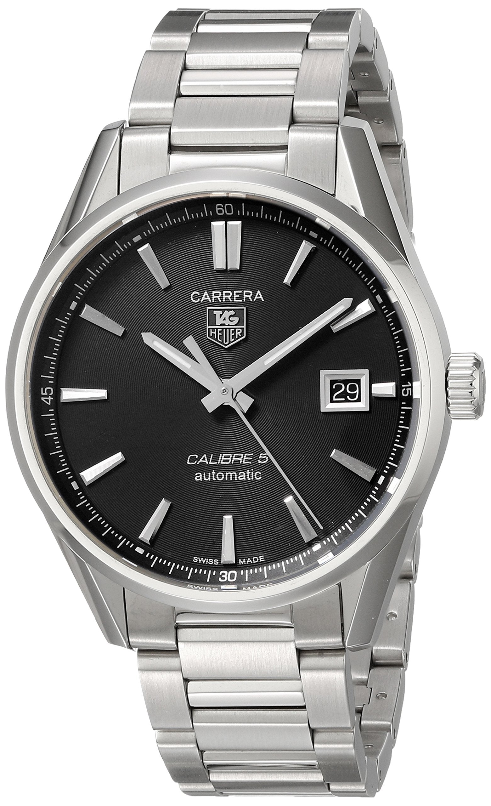 Tag Heuer Carrera Automatic Black Dial Silver Steel Strap Watch for Men - WAR211A.BA0782