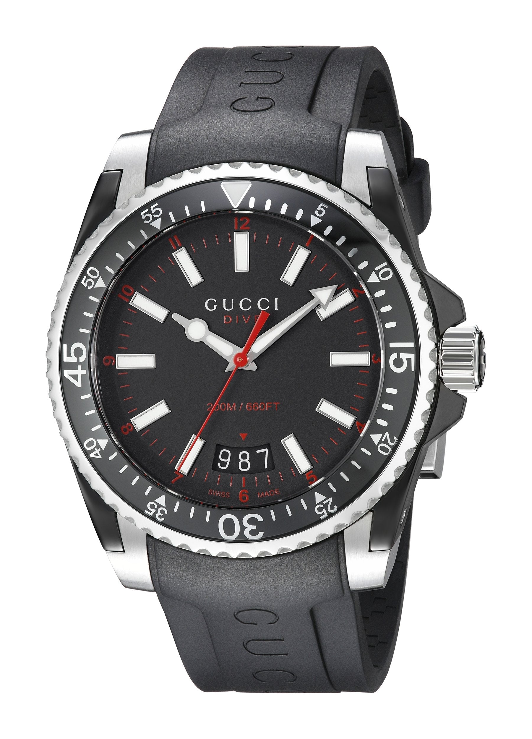 Gucci Dive Quartz Black Dial Black Rubber Strap Watch For Men - YA136303