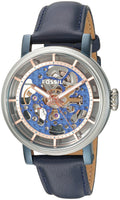 Fossil Boyfriend Skeleton Silver Dial Blue Leather Strap Watch for Women - ME3136