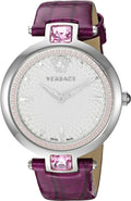 Versace Olympo Crystal Gleam White Dial Purple Leather Strap Watch for Women - VAN010016