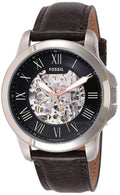 Fossil Grant Automatic Skeleton Black Dial Brown Leather Strap Watch for Men - ME3100