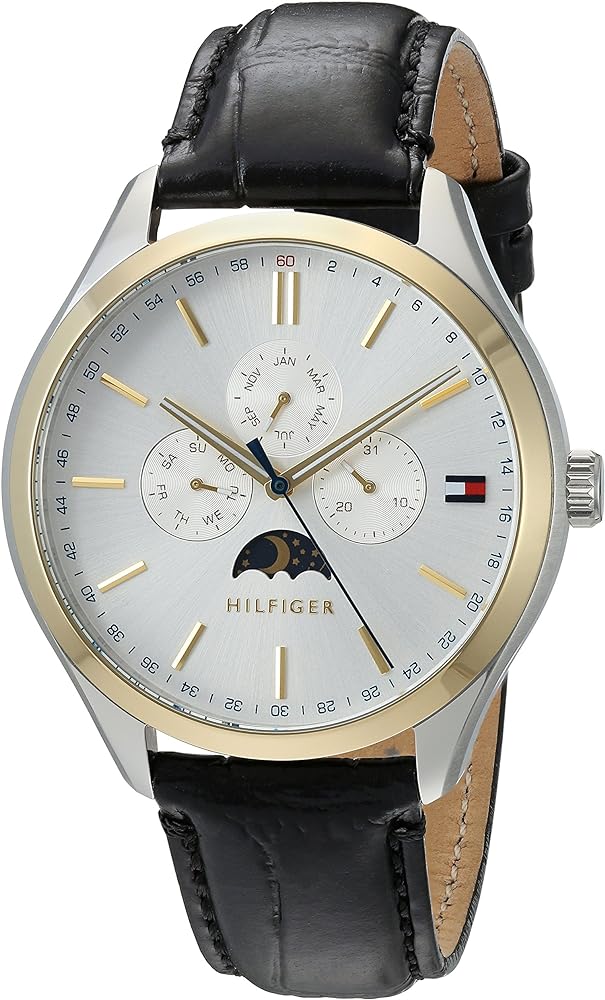 Tommy Hilfiger Oliver Analog Silver Dial Black Leather Strap Watch for Men - 1791305