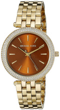 Michael Kors Darci Amber Dial Gold Steel Strap Watch for Women - MK3408