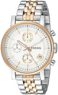 Fossil Boyfriend Chronograph White Dial Two Tone Steel Strap Watch for Women - ES3840