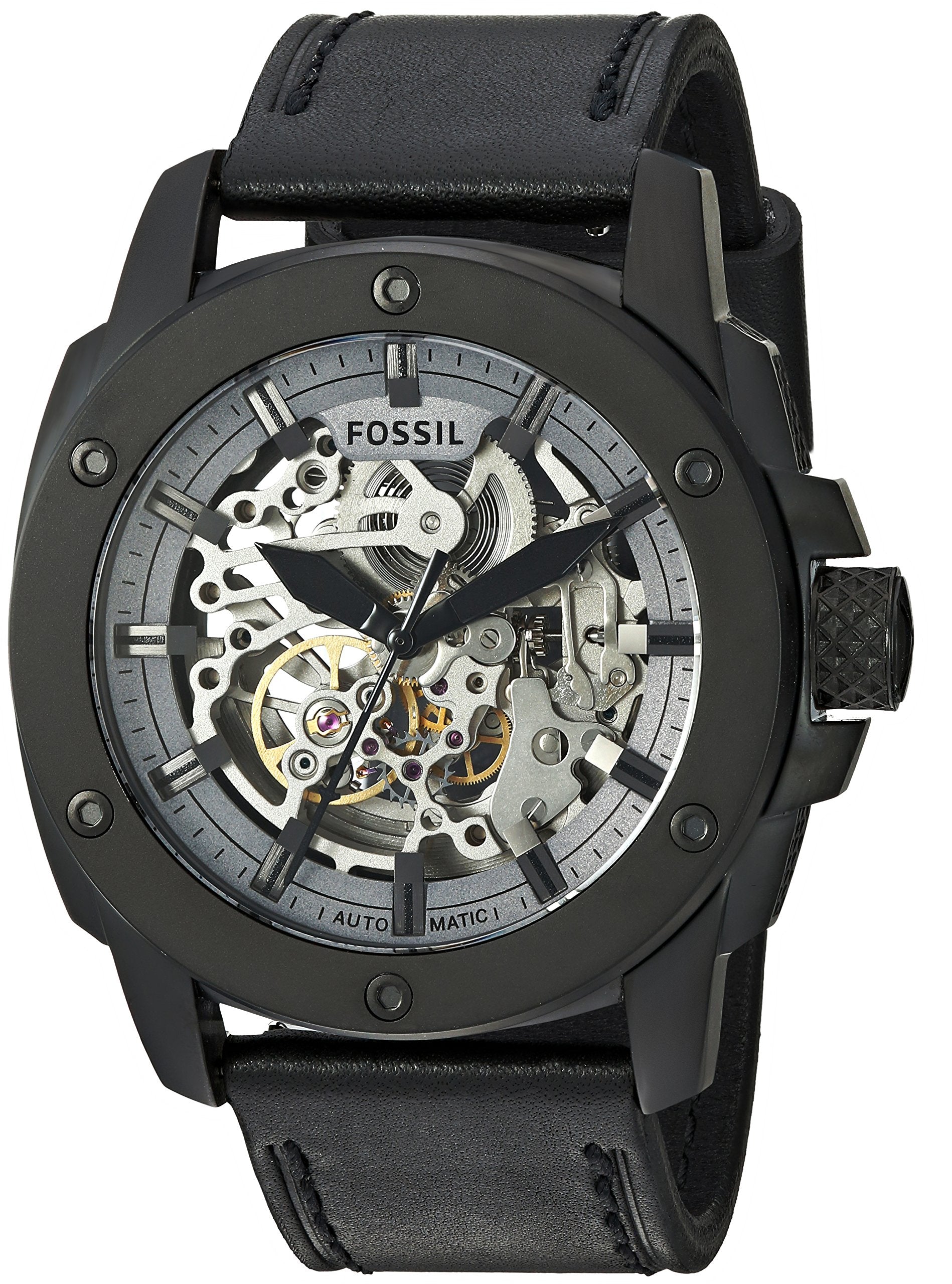 Fossil Modern Machine Automatic Skeleton Grey Dial Black Steel Strap Watch for Men - ME3134