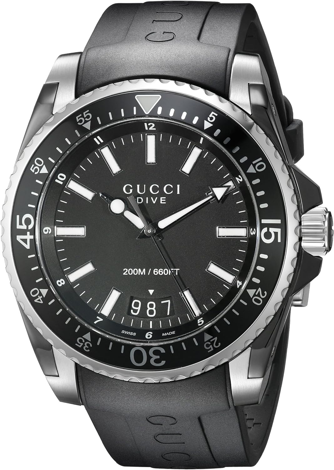 Gucci Dive Quartz Black Dial Black Rubber Strap Watch For Men - YA136204