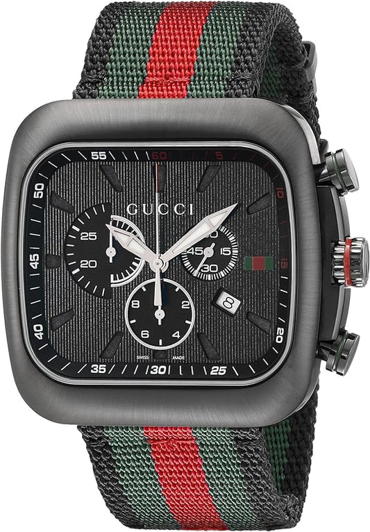 Gucci Coupe Chronograph Quartz Black Dial Two Tone NATO Strap Watch For Men - YA131202