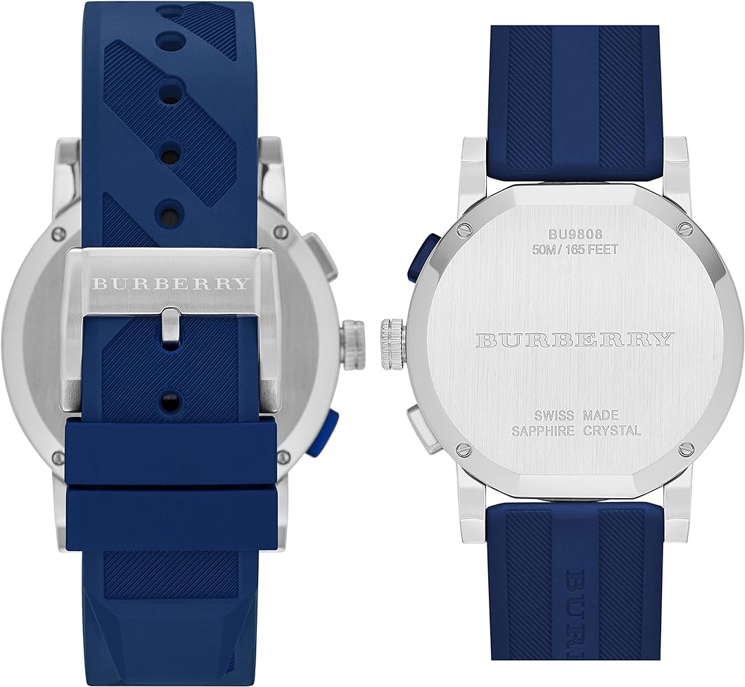 Burberry City Sport Chronograph White Dial Blue Rubber Strap Watch For Men - BU9808