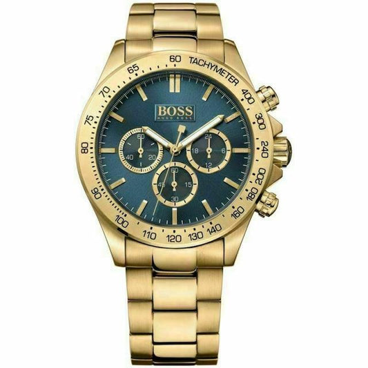 Hugo Boss Allure Chronograph Green Dial Gold Steel Strap Watch for Men - 1513923