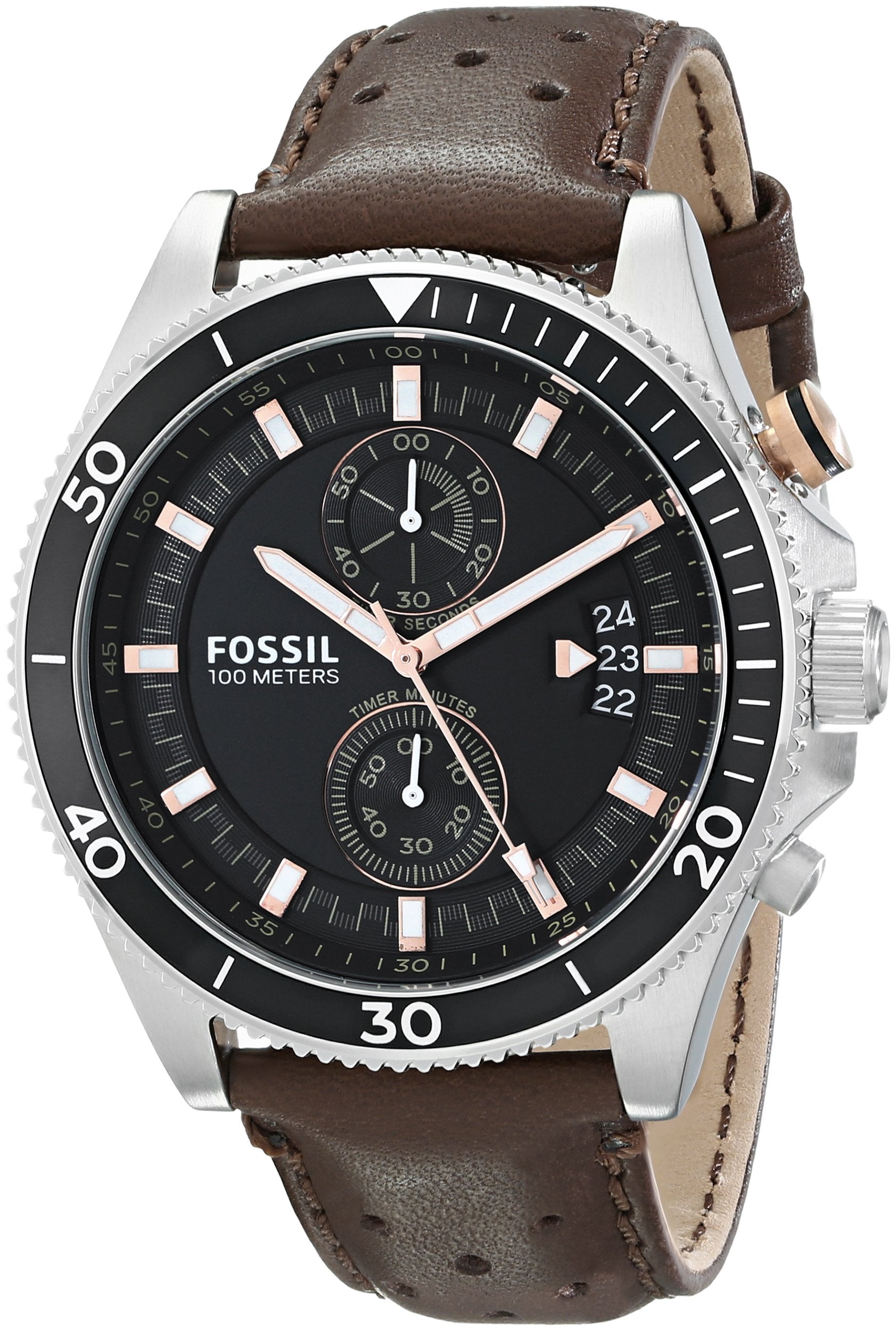 Fossil Wakefield Chronograph Black Dial Brown Leather Strap Watch for Men - CH2944