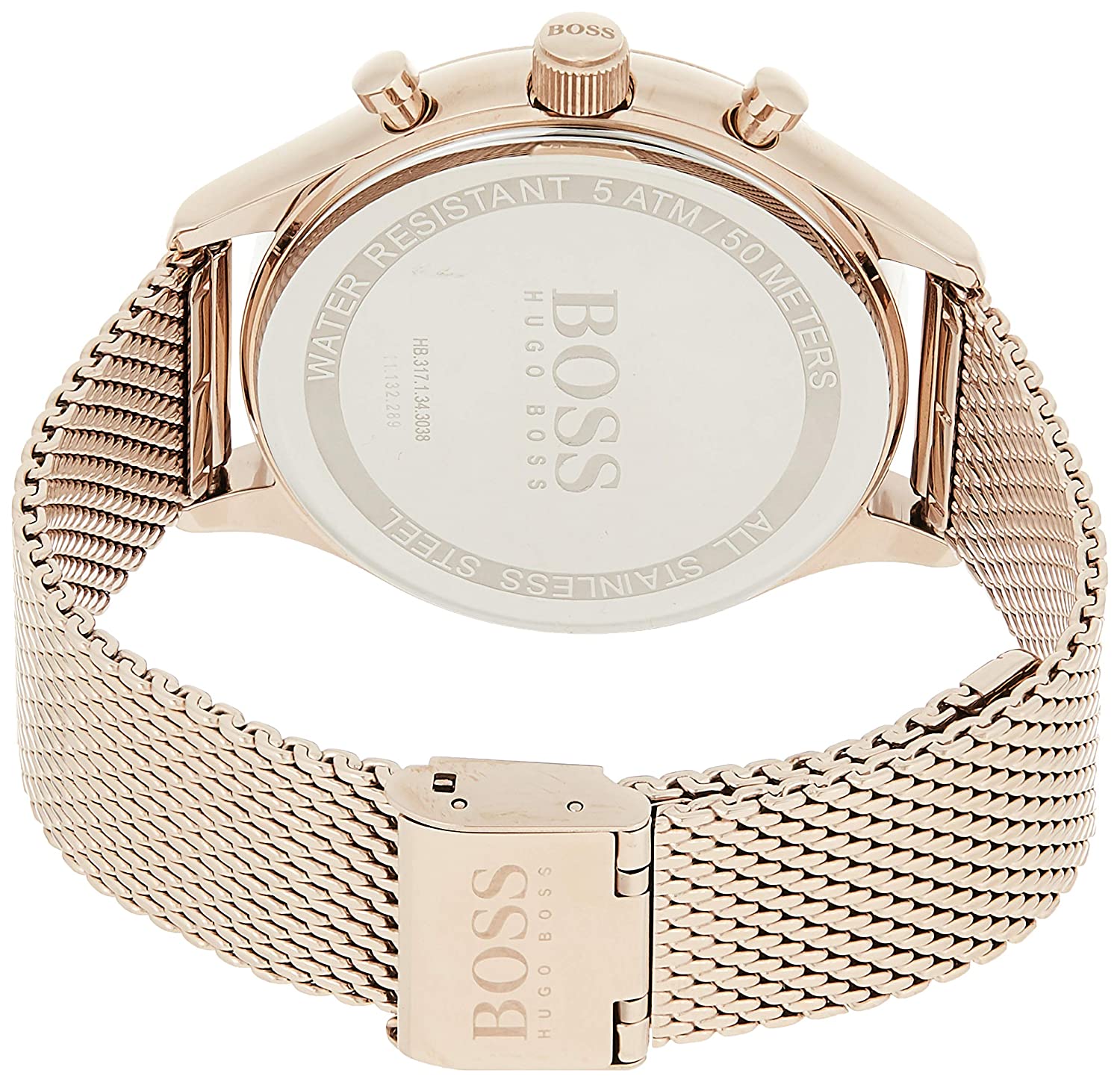 Hugo Boss Companion Quartz Black Dial Rose Gold Mesh Bracelet Watch For Men - HB1513548