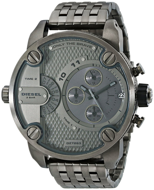 Diesel Little Daddy Dual Time Chronograph Grey Dial Stainless Steel Strap Watch For Men - DZ7263