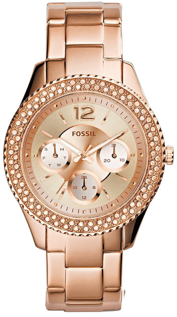 Fossil Stella Rose Gold Dial Rose Gold Steel Strap Watch for Women - ES3590